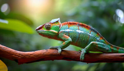A chameleon showcases its incredible camouflage capabilities by seamlessly blending