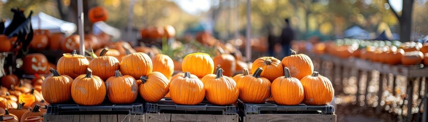 Farmers selling pumpkins at a Halloween fair, Halloween economy, agricultural commerce