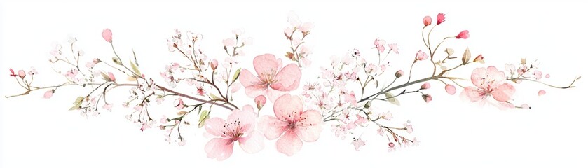 Fototapeta premium Beautiful pink flowers and delicate branches creating a soft, elegant floral arrangement on a white background.