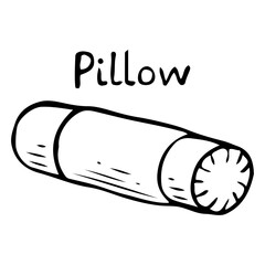 Pillow bolster hand drawn doodle. Comfortable sleep and relaxation. Arthopedic bedding to support the head. Vector outline line art illustration.