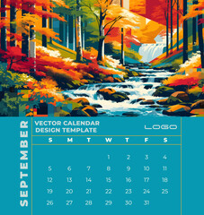 Calendar template featuring stunning Editable vector landscapes that beautifully capture the essence of each season.Perfect for digital or offset printing with true-to-life colors. 

