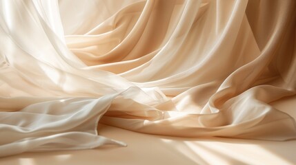 Fototapeta premium Light brown silk fabric, elegant beauty cloth, AI generated for Ads