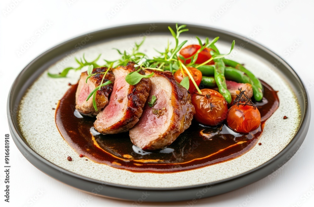 Poster Gourmet Duck Breast with Cherry Tomatoes and Green Beans