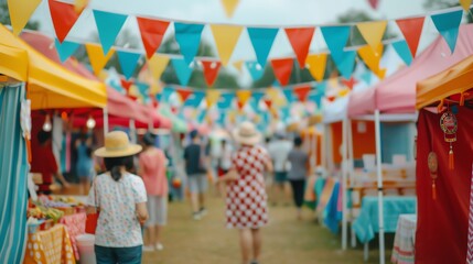 Obraz premium Community fair with colorful stalls and activities, Event gathering happening, vibrant festivity