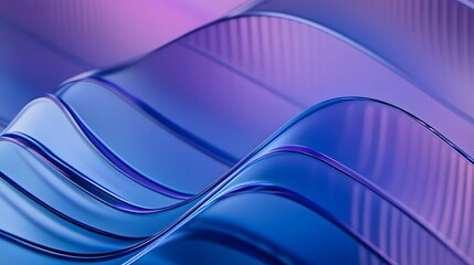 Close-up of wave-like structure in blue and purple, smooth flowing curves resembling glass or plastic, creating motion and dimension on isolated background