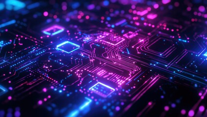 Abstract Circuit Board with Neon Lights