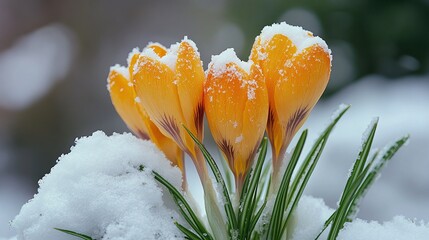 spring awakening crocus in the snow