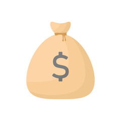 Money bag with dollar symbol in cartoon style on a white background. Classic tied bag of coins simply drawn