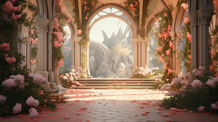 Footpath under a beautiful arch of flowers