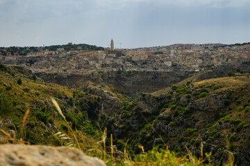 Fototapeta premium Gorge view beneath Matera town, Basilicata, Italy