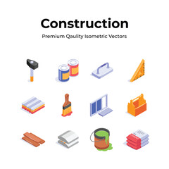 Construction isometric icons in modern design style, ready to use vectors