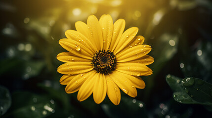 Fresh yellow daisy single flower close up beaut