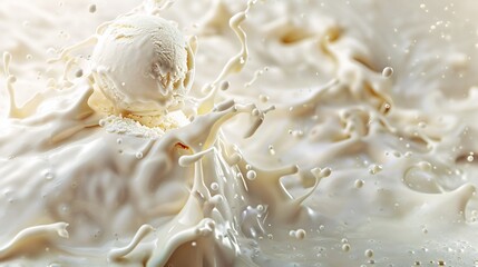 Fototapeta premium Vanilla splash with ball of vanila ice cream inside isolated make more background