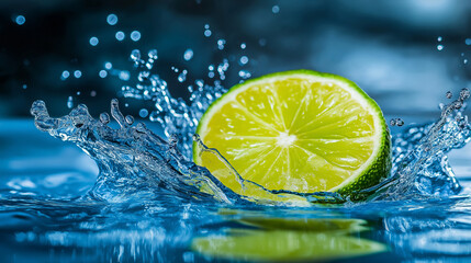 Lime Splashing into Refreshing Water.