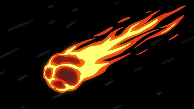 Meteorite Asteroid burning and falling on the night view Cartoon Animation on the green screen