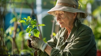 The Elderly Woman Gardening