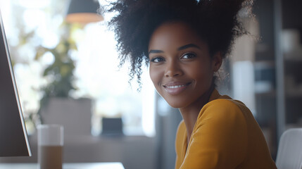 Obraz premium An African-American woman working at a computer