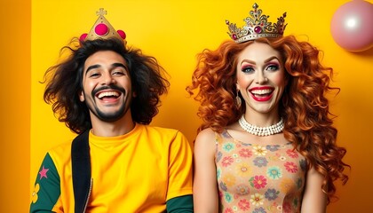 Obraz premium Fun, whimsical elements with bright colors and a sense of joy and creativity, king and queen, Bright, high-contrast lighting, giving a sharp, overexposed effect