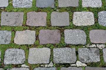 Sol en pavés avec de l'herbe