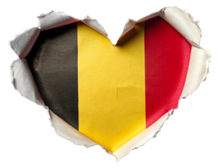 Belgian flag in heart shape torn from paper isolated on transparent background