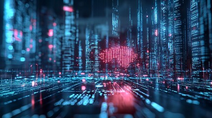 AI-powered city, futuristic urban design, digital society, holographic technology