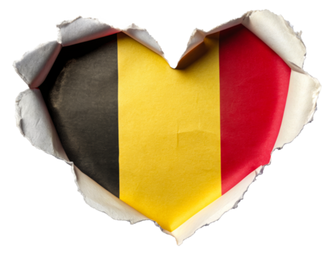 Belgian flag in heart shape torn from paper isolated on transparent background