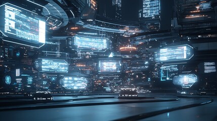 Obraz premium AI-controlled metropolis, futuristic architecture, innovative technology, holographic displays