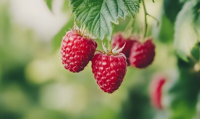 Fresh red raspberries, Generative AI 