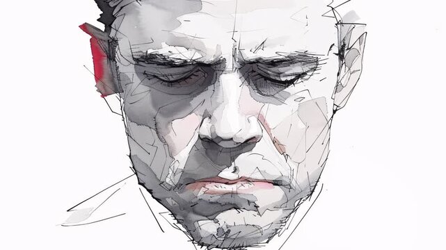 portrait of a sad man with depression with closed eyes frontal person artistic drawing sktech.