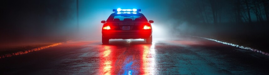 Guardians of the Streets: A Police Car with Glaring Red and Blue Lights, Symbolizing Law Enforcement and Emergency Response
