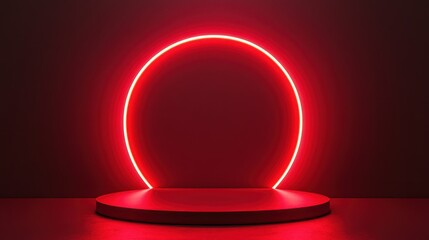 Abstract red light podium, glowing with vibrant red hues, ready for product showcase
