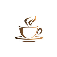 Obraz premium Stylized Golden Coffee Cup with Steam on White Background