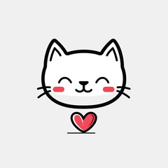 Happy black and white cat illustration with red hearts, symbolizing love.
