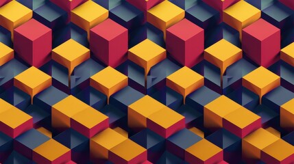 Obraz premium Abstract Geometric Pattern with Cubes in Yellow, Red and Blue