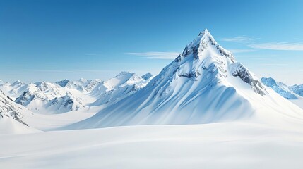 Majestic snow-covered mountain peak under a clear blue sky, serene winter scene, snow-capped mountains, breathtaking natural beauty