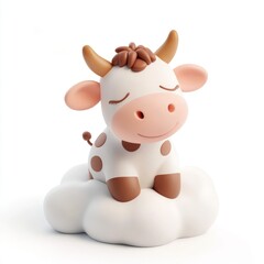 Cute Cartoon Cow Sitting on a Cloud