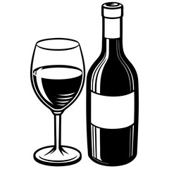 Wine glass and bottle art vector illustration