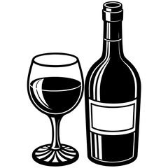 Wine glass and bottle art vector illustration