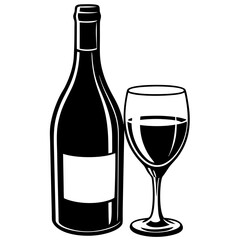 Wine glass and bottle art vector illustration
