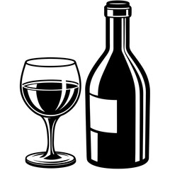 Wine glass and bottle art vector illustration