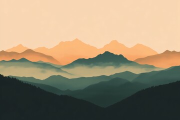 Obraz premium color gradient of brown to green vibrant background with minimalistic style mountains, art minimal landskape, wallpaper, banner, copy space