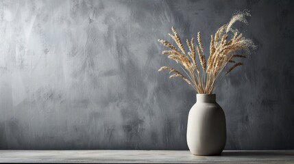 Naklejka premium Stylish modern vase with wheat ears, Scandinavian decor, banner, blank space