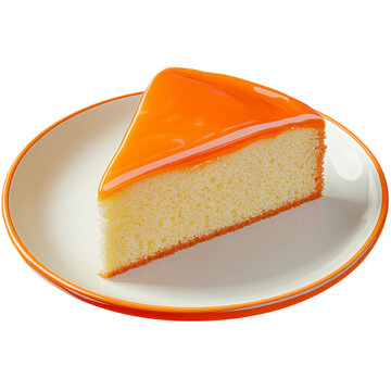 recommend clip art: Orange jelly cake slice with citrus glaze on a white plate and transparent background clipart isolate