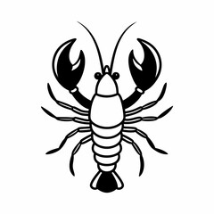 Vector set of detailed outline lobster and silhouette, in black color, isolated on white background.