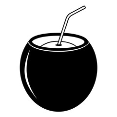 Green Coconut black art vector illustration