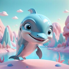 Cute cartoon dolphin smiling.