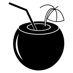 Green Coconut black art vector illustration