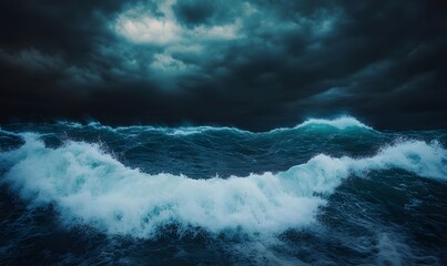 Obraz premium turbulent waves of the open sea during a storm, Generative AI 