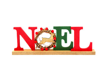 Noel retro decorative rustic wooden festive sign for the holiday season. Old fashioned decoration for the holiday season.