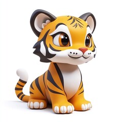 Cute Cartoon Tiger Sitting On White Background